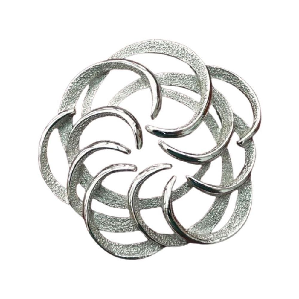 Sarah Coventry Large 'Tailored Swirl' Open Flower Brooch in Silvertone Rhodium-P